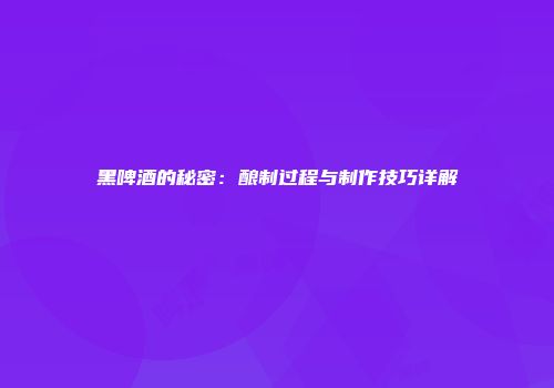 黑啤酒的秘密：酿制过程与制作技巧详解