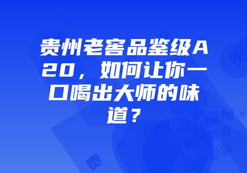 贵州老窖品鉴级A20，如何让你一口喝出大师的味道？