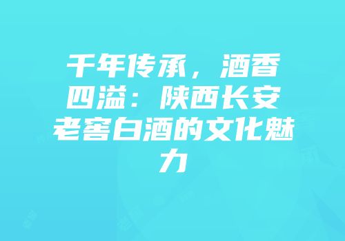 千年传承，酒香四溢：陕西长安老窖白酒的文化魅力