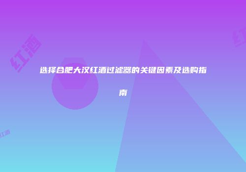 选择合肥大汉红酒过滤器的关键因素及选购指南