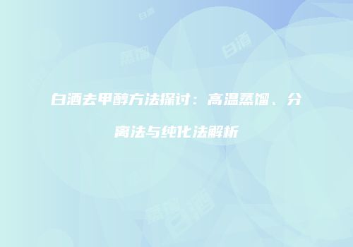 白酒去甲醇方法探讨：高温蒸馏、分离法与纯化法解析