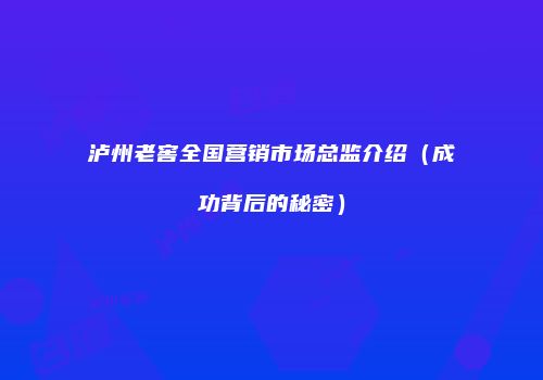 泸州老窖全国营销市场总监介绍（成功背后的秘密）