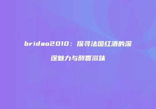 bridao2010：探寻法国红酒的深邃魅力与醇香滋味
