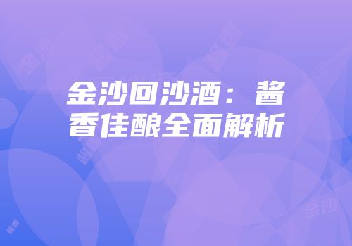 金沙回沙酒：酱香佳酿全面解析