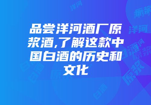 品尝洋河酒厂原浆酒,了解这款中国白酒的历史和文化