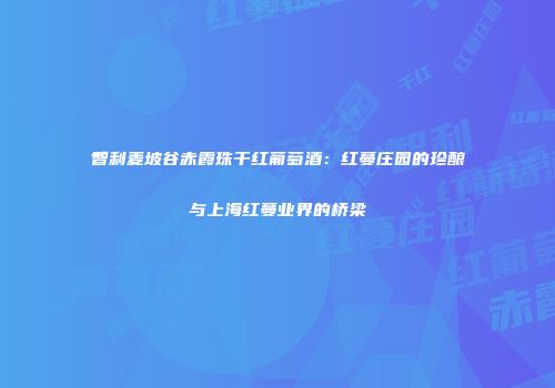 智利麦坡谷赤霞珠干红葡萄酒：红蔓庄园的珍酿与上海红蔓业界的桥梁
