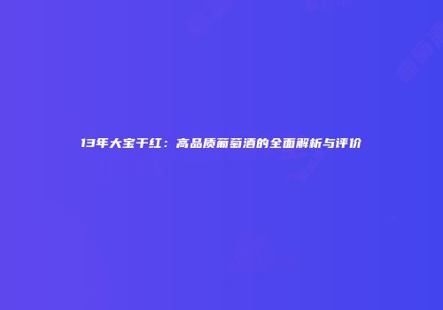 13年大宝干红：高品质葡萄酒的全面解析与评价