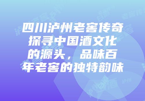 四川泸州老窖传奇探寻中国酒文化的源头，品味百年老窖的独特韵味