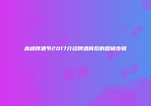 赤峰啤酒节2017介绍啤酒背后的营销步骤