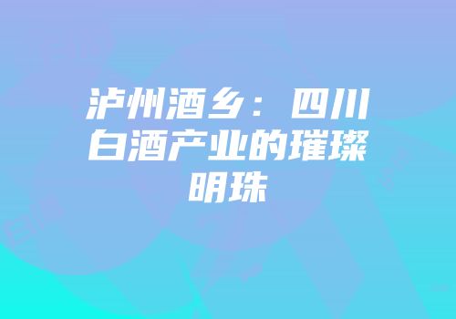 泸州酒乡：四川白酒产业的璀璨明珠