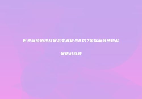 世界葡萄酒挑战赛金奖解析与2017国际葡萄酒挑战赛精彩回顾