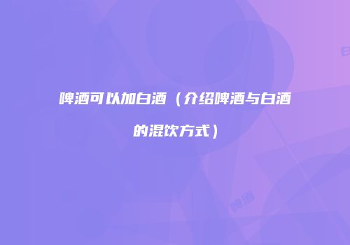 啤酒可以加白酒（介绍啤酒与白酒的混饮方式）