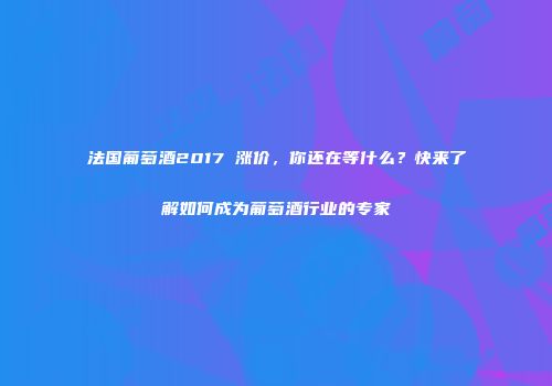 法国葡萄酒2017 涨价，你还在等什么？快来了解如何成为葡萄酒行业的专家