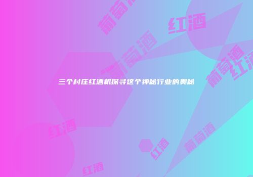三个村庄红酒机探寻这个神秘行业的奥秘