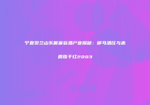 宁夏贺兰山东麓葡萄酒产业探秘：御马酒庄与赤霞珠干红2003