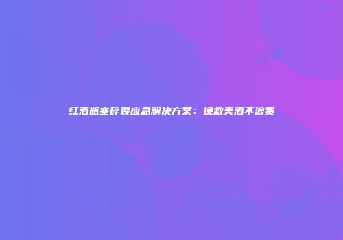 红酒瓶塞碎裂应急解决方案：挽救美酒不浪费