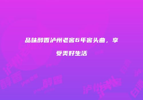 品味醇香泸州老窖6年窖头曲，享受美好生活