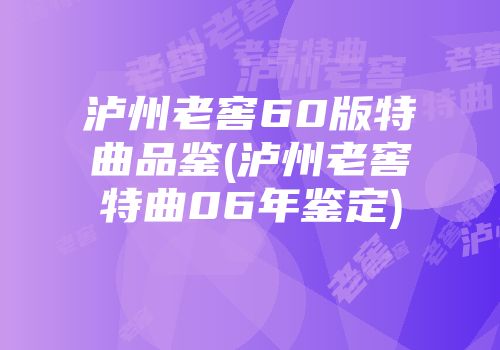 泸州老窖60版特曲品鉴(泸州老窖特曲06年鉴定)