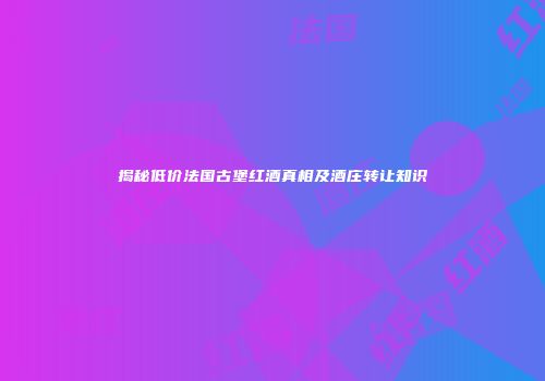 揭秘低价法国古堡红酒真相及酒庄转让知识