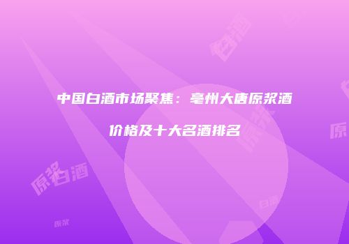 中国白酒市场聚焦：亳州大唐原浆酒价格及十大名酒排名