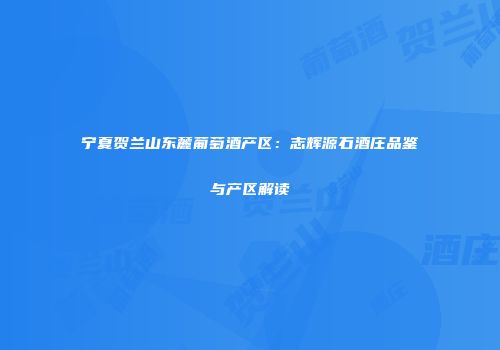 宁夏贺兰山东麓葡萄酒产区：志辉源石酒庄品鉴与产区解读