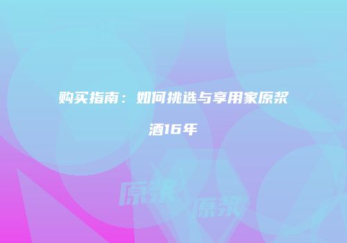 购买指南：如何挑选与享用家原浆酒16年