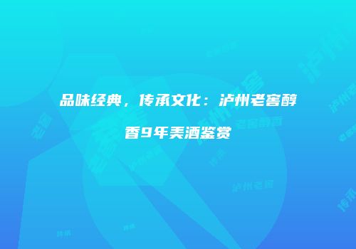 品味经典，传承文化：泸州老窖醇香9年美酒鉴赏