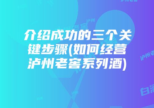 介绍成功的三个关键步骤(如何经营泸州老窖系列酒)