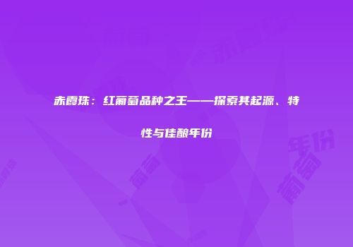 赤霞珠：红葡萄品种之王——探索其起源、特性与佳酿年份