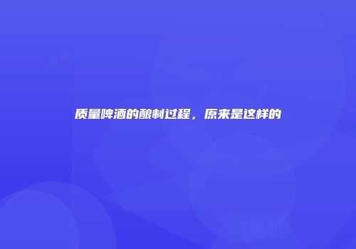 质量啤酒的酿制过程，原来是这样的