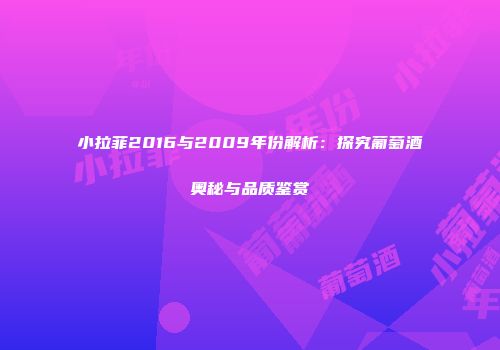 小拉菲2016与2009年份解析：探究葡萄酒奥秘与品质鉴赏