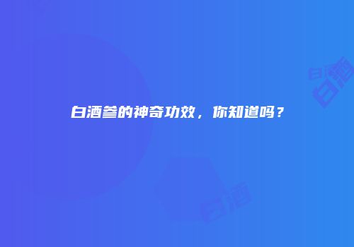 白酒参的神奇功效，你知道吗？