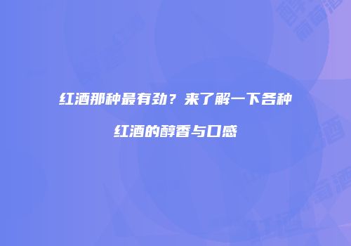 红酒那种最有劲？来了解一下各种红酒的醇香与口感