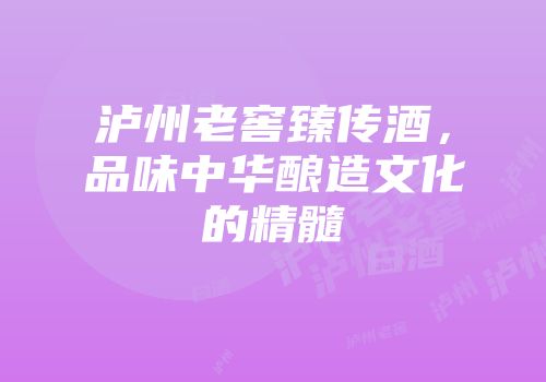 泸州老窖臻传酒，品味中华酿造文化的精髓