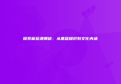 探索葡萄酒奥秘：从基础知识到文化内涵
