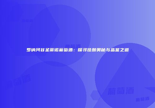 罗讷河谷圣蒂诺葡萄酒：探寻佳酿奥秘与品鉴之道