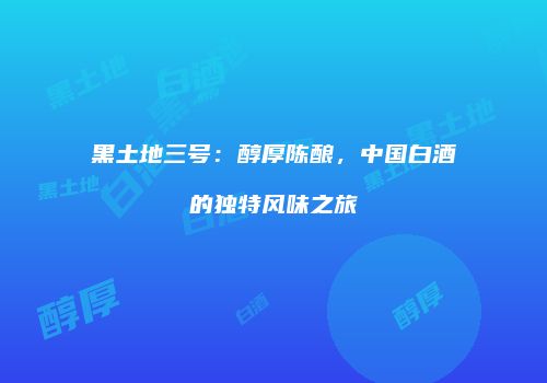 黑土地三号：醇厚陈酿，中国白酒的独特风味之旅