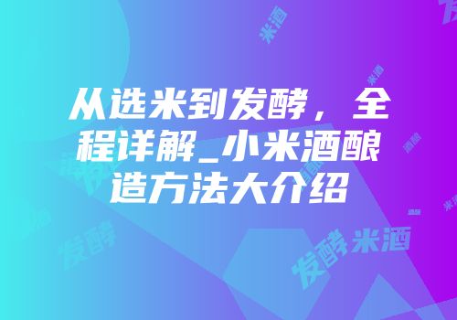 从选米到发酵，全程详解_小米酒酿造方法大介绍
