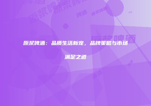 原浆啤酒：品质生活新宠，品牌策略与市场满足之道