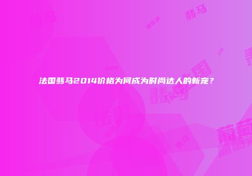 法国翡马2014价格为何成为时尚达人的新宠？