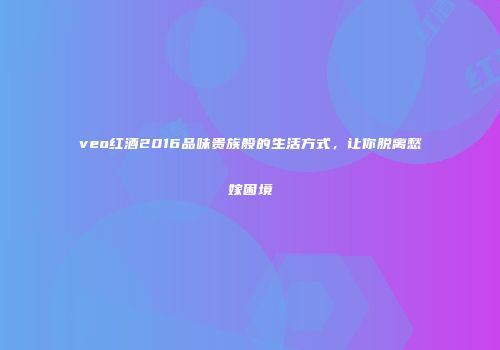 veo红酒2016品味贵族般的生活方式，让你脱离愁嫁困境