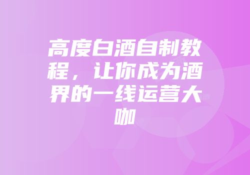 高度白酒自制教程，让你成为酒界的一线运营大咖