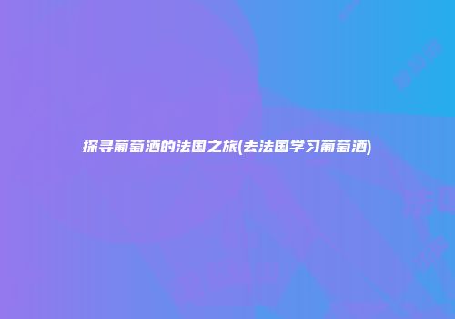 探寻葡萄酒的法国之旅(去法国学习葡萄酒)