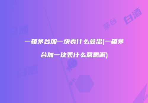 一箱茅台加一块表什么意思(一箱茅台加一块表什么意思啊)