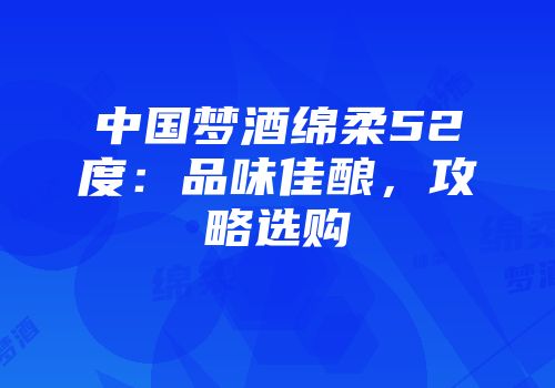 中国梦酒绵柔52度：品味佳酿，攻略选购