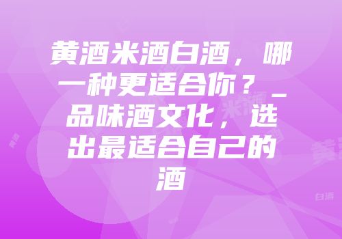 黄酒米酒白酒，哪一种更适合你？_品味酒文化，选出最适合自己的酒