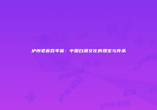 泸州老窖百年窖：中国白酒文化的瑰宝与传承