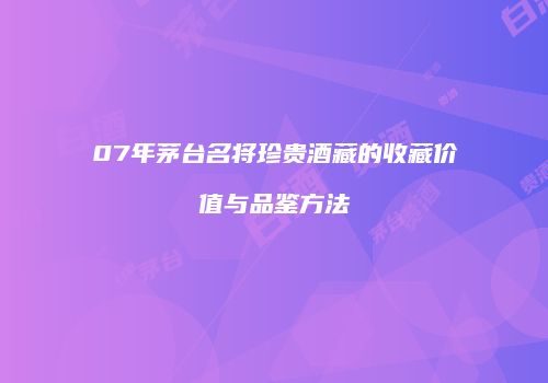 07年茅台名将珍贵酒藏的收藏价值与品鉴方法