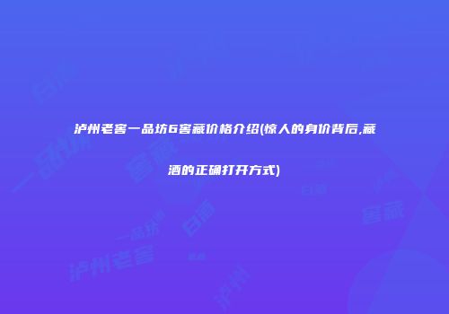 泸州老窖一品坊6窖藏价格介绍(惊人的身价背后,藏酒的正确打开方式)