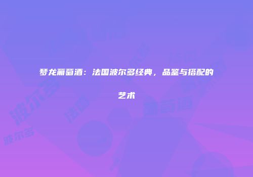 梦龙葡萄酒：法国波尔多经典，品鉴与搭配的艺术